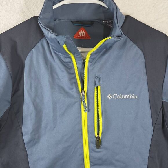 Columbia Men's Full Zip Colorblock Omni Heat Wind Block Jacket Gray Blue Small - Picture 2 of 7